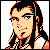 Pixelated 50x50 static buddy icon showing a stylized character with long black hair, light skin tone, and orange-red accents on clothing against gray background.
