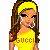Pixel art of a woman in yellow Gucci attire with multiple poses and expressions, including full-body views holding a purse.