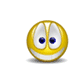 Yellow circular face with blue eyes and white teeth holds red roses in various positions