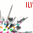 Red text 'ILY' above a pixelated figure with multiple limbs and colored accents on white background.