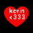 Four red heart-shaped icons with white text 'kevin' and '<333' on a black background, arranged in two of two