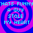 A static image with four identical spiral patterns in blue and pink, each containing text reading "A GUY STOLE MY HEART" surrounded by repeated "THAT'S FUNNY" text.