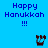 Blue background with 'Happy Hanukkah !!!' text and four distinct pixelated symbols in a