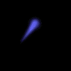 Animated sequence of particle effects and circular text rings on black background, transitioning from blue comet to red/yellow rings to cyan/white particle bursts.