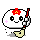 Pixel art contact sheet of an animated character with a red flower, holding a broom-like object across multiple frames showing motion effects.