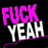 Pixelated text-based buddy icon with bold pink, white, and blue lettering on black background arranged in a contact sheet layout showing two frames.