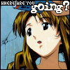 Anime-style character with brown hair and blue eyes, wearing a brown hat, with text 'WHERE ARE YOU GOING?' above the head.