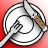 Pixelated icon shows a white plate with fork and knife on red background, brown rectangular object near right edge.