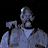 Animated sequence of a character in gas mask and prison uniform with axe, showing facial expression changes from neutral to screaming.