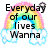 Pixelated rainbow with clouds and text fragments across multiple views, showing partial phrases like 'Everyday of our lives Wanna' and 'find u there wanna hold on'.
