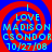 Four identical display a red and blue spiral background with cyan text reading LOVE, MADISON, CSONDOR, 10/27/08, each showing the same static composition