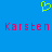 Blue background with a green pixelated heart symbol above red pixelated text reading 'Karsten Karsten' in two segments.