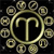 Static pixelated icon featuring a golden Aries zodiac symbol with circular accents on black background.