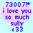 A static pixel art image shows a pink heart-shaped background with blue text reading '73007!* i love you so much sully <33' on a light blue backdrop.