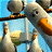 A 48x48 pixel animated buddy icon featuring a seagull with orange beak and legs, shown in two frames: one holding a bottle on the left side of a contact sheet layout, and another frame showing text "Mine!" on the right side against a light blue sky background.