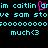 Pixelated cyan text on black background with pink accent, displaying repeated phrases and symbols including 'im caitlin', 'grim caitlin', 've sam stove', 'much<3' and a horizontal line of zeros.