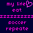Pixelated text and symbols in bright pink on dark blue background, with heart symbol replacing 'o' in 'life', repeated across two