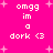 Pixelated text on bright pink background with white plus signs, displaying 'omgg im a dork <3' in two identical vertical