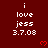 Red background with white text reading "i love jess 3.7.08" and red heart symbols in a pattern