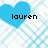 Blue heart-shaped icon with 'lauren' text over a light blue and white checkered background, showing partial gray overlay in bottom-right corner.