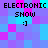 Pixelated digital artwork with repeating text and emoticon on a of cyan, purple, and magenta squares