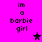Pixelated text 'im a barbie girl' on bright pink background with black and purple star icons.