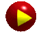 Red sphere with yellow play button symbol rotating through multiple angles against gray background.