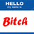 Blue and white background with 'HELLO' text above red cursive 'BiteA' text, next to black-and-white pixelated text reading 'got a problem with that?'.
