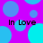Purple background with scattered blue and cyan circles; four instances of 'In Love' text in black font.
