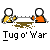 Animated contact sheet showing 11 frames of a pixel art tug-of-war animation with two stick figures and repeated text "Tug o' War" below each frame.
