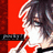 Pixelated anime-style character with brown hair and red heart-shaped chest symbol against red background, text changes from 'Merry Christmas !!!!' to 'Merry Christmas !' in animation.
