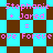 Pixelated text displays 'Stephanie + Jared = love Foreve' over a checkered background with alternating cyan and brown squares.