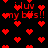 Red pixelated hearts and repeated text 'i luv my bffs!!' on a black background with animated flickering effects.