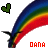 Two side-by-side pixel art images of a rainbow with a heart icon above it, one green and one black outline.