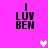 Pixelated text 'I LUV BEN' in black on bright pink background with white and light pink heart symbols.