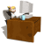 Animated sequence of a cartoon character with blonde hair and striped shirt sitting at brown desk, interacting with computer monitor.