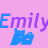 Pixelated text and blue shapes on pink background with gray rectangle, showing repeated 'Emily' in purple-blue gradient and 'ROCKS' below.