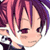 Pixelated anime-style character icon with pink and purple hair, closed eyes, and a neutral expression against a white background.