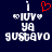 A pixelated image with a dark blue background shows two identical text-based icons side-by-side, each featuring 'I ❤️ IUV YA GUSTAVO' in white pixelated text with a red heart symbol.