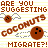 Pixelated text and coconut graphics on a lined paper background with repeated phrases.