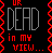 Static pixel art icon with red and gray text on black background, bordered by red zigzag pattern.