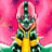 A pixelated character with pink hair and green armor stands against a bright pink background, holding a yellow staff-like object.