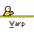 Animated contact sheet showing 15 sequential frames of a yellow stick figure interacting with green and yellow circular objects against a gray background, each frame labeled "Warp" below.