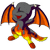 Pixelated cartoon dragon with gray body, orange wings, and yellow-orange legs in four poses showing eye and wing position changes.