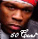 Two side-by-side pixelated frames of a person wearing a red cap and gray shirt with "50 Cent" text in white on left frame and red on right frame.