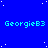 Blue background with white stars and repeated cyan text 'GeorgieB3' in a pattern, with one gray rectangle in the bottom-right corner