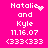 Pixelated text on bright pink background shows 'Natalie and Kyle 11.16.07 <333<333' with animated heart or sparkle effects near 'Natalie'.