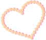 A heart-shaped arrangement of small, rounded peach-colored beads with pink outlines on a solid gray background.