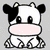 Pixelated cow icon with black-and-white patches, pink nose, and smiling expression on gray background.