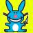 Blue cartoon rabbit with pink nose and white belly stands against bright yellow background, text reads "It's CUTE I'M listening how you think".